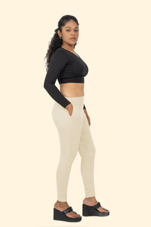 Cream Lycra Stretch Pant