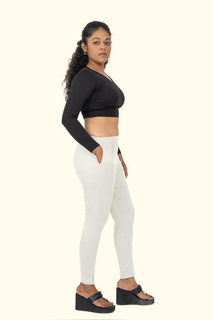 Off White Lycra Stretch Pant