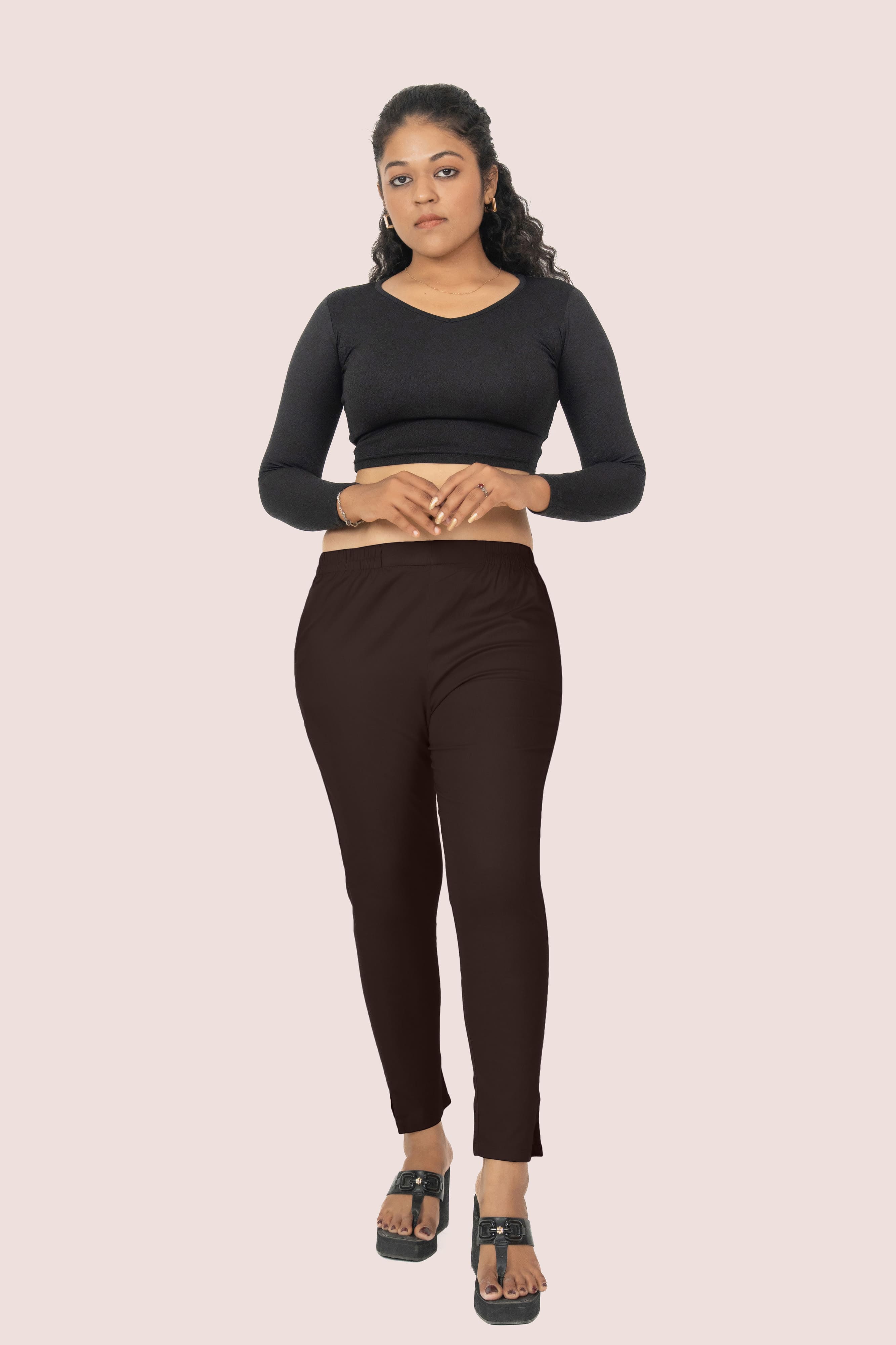 Brown Lycra Stretch Pant