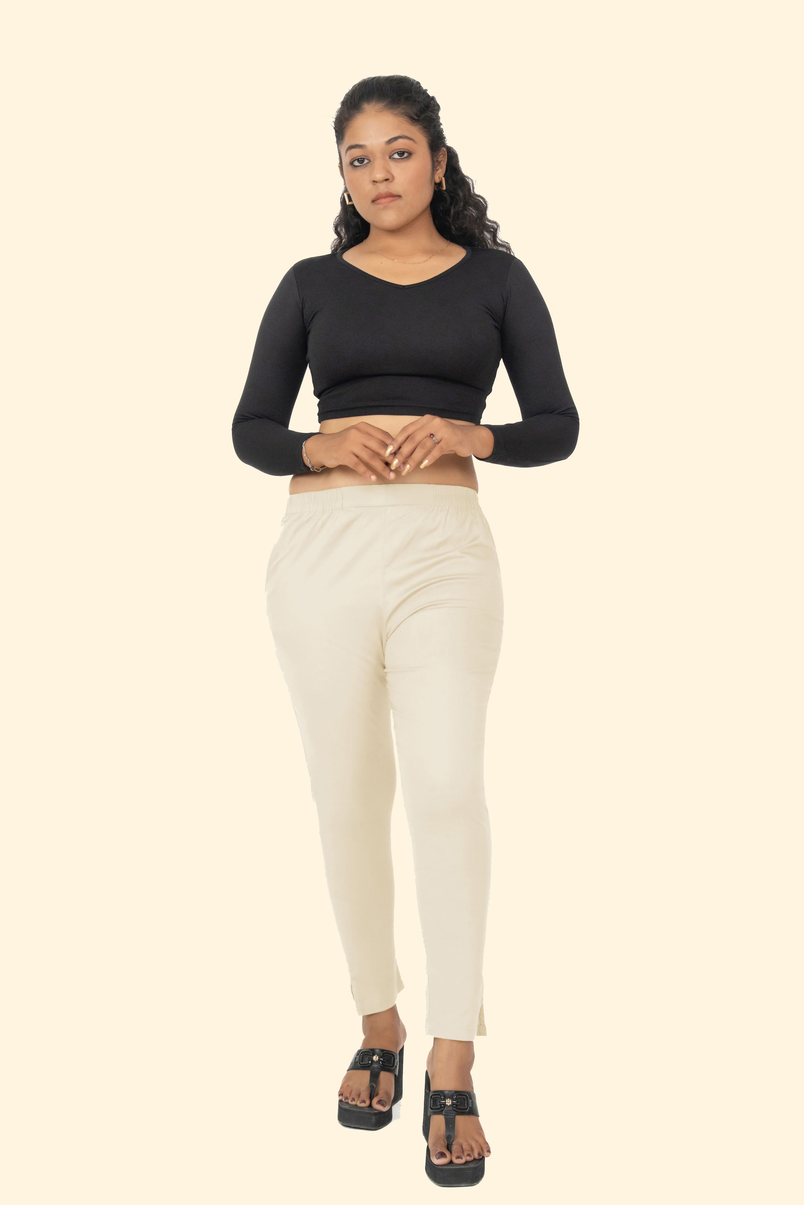 Cream Lycra Stretch Pant