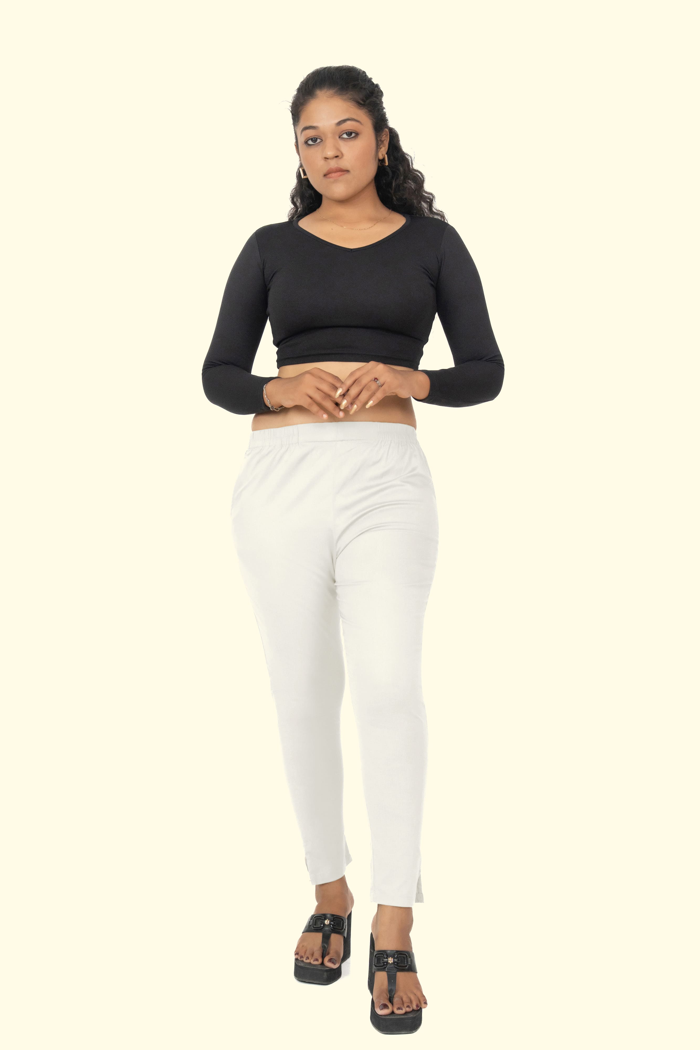 Off White Lycra Stretch Pant