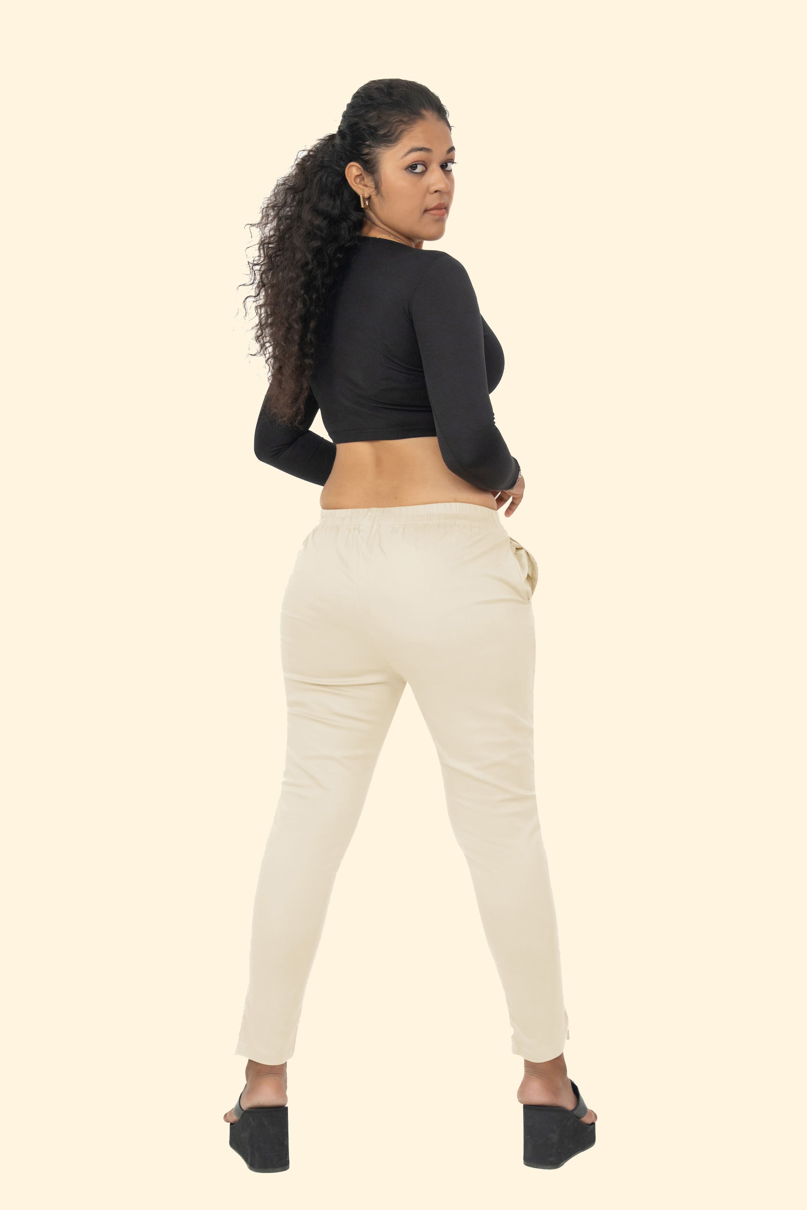Cream Lycra Stretch Pant