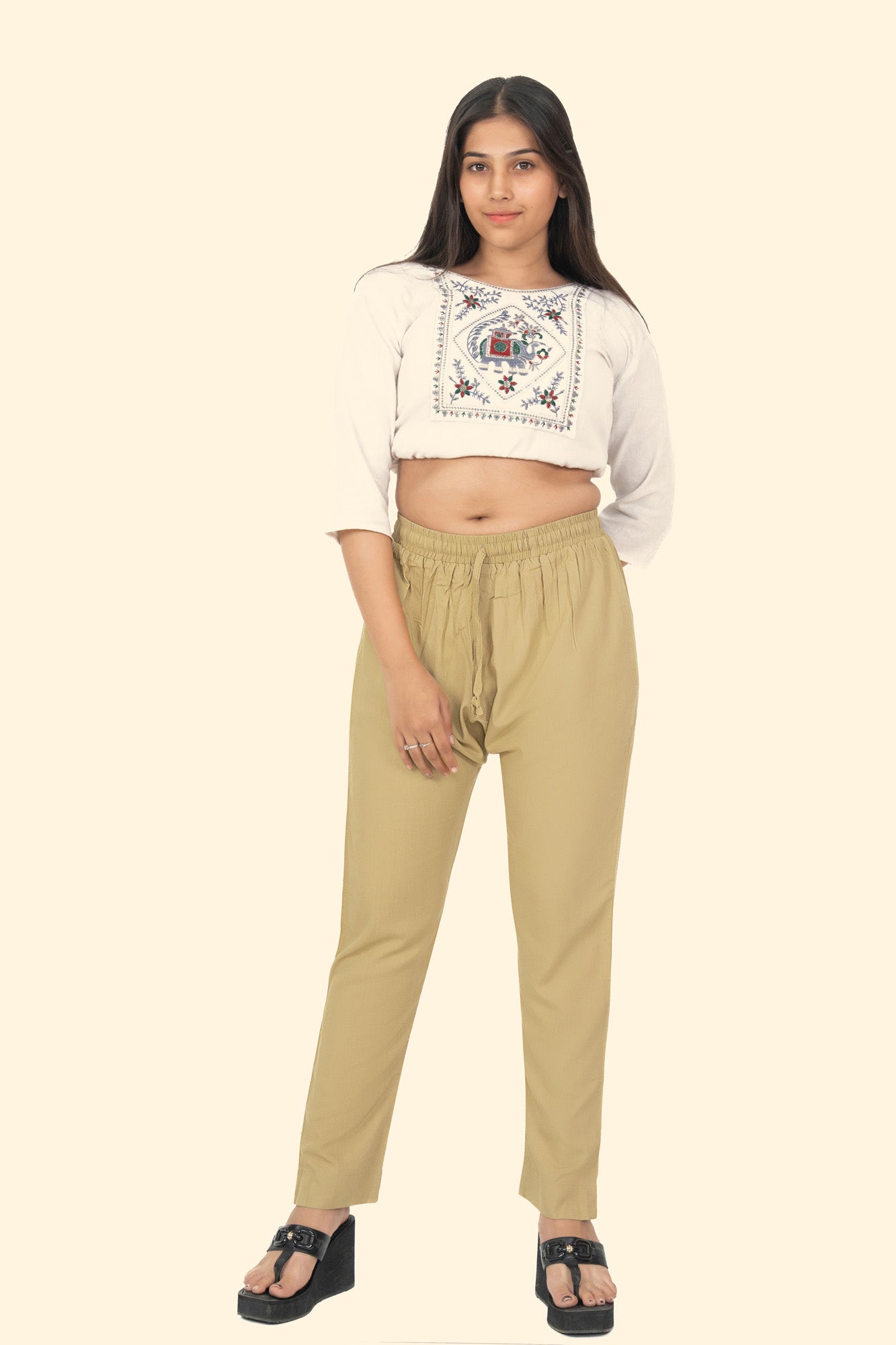 Light Beige Premium Rayon Narrow Fit Palazzo