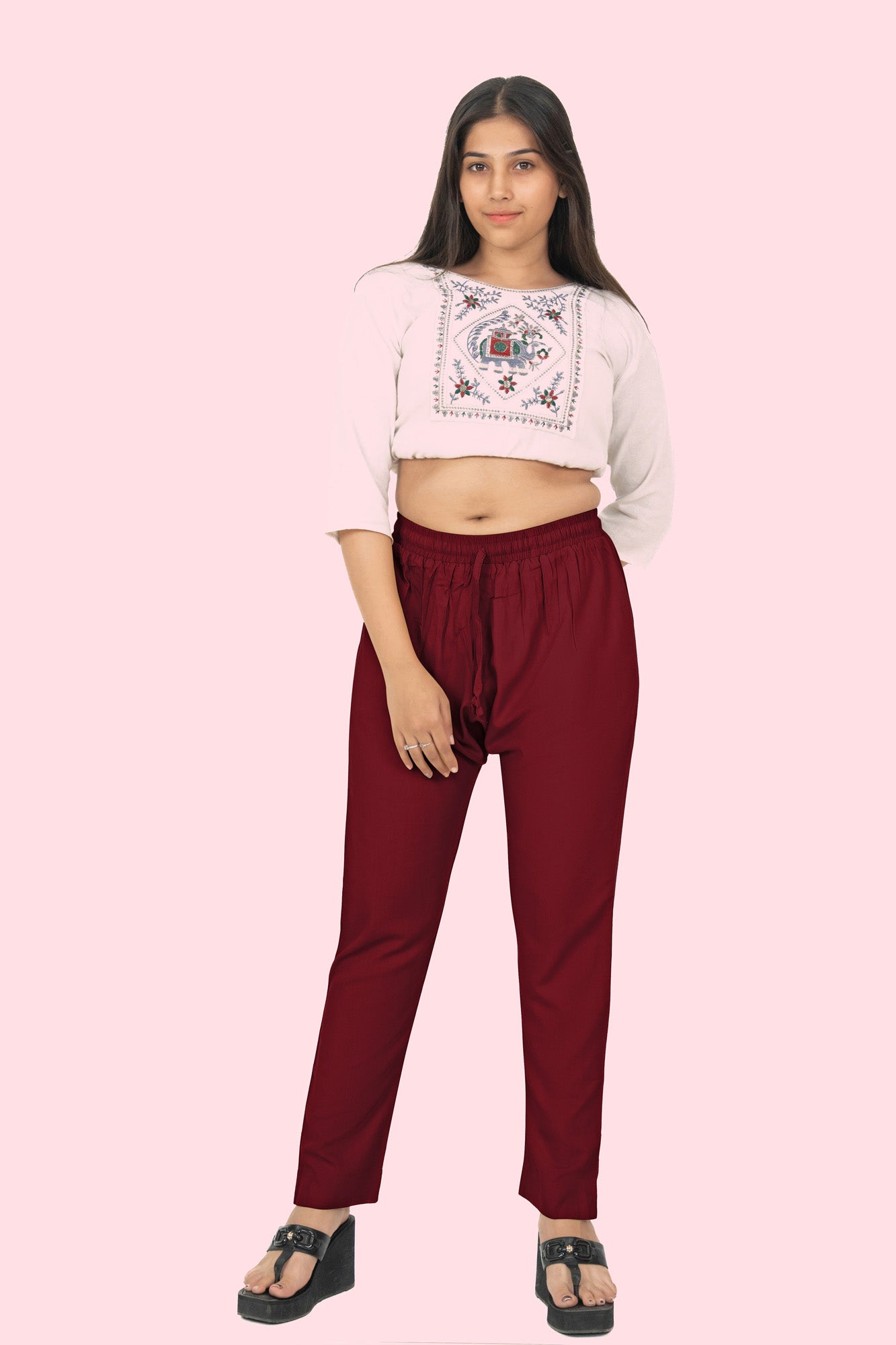 Maroon Premium Rayon Narrow Fit Palazzo