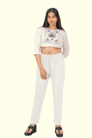 White Premium Rayon Narrow Fit Palazzo