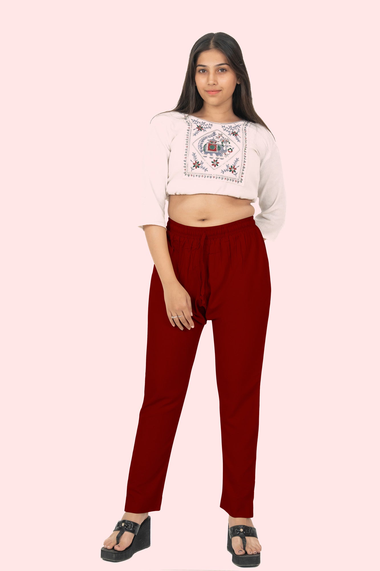 Red Premium Rayon Narrow Fit Palazzo