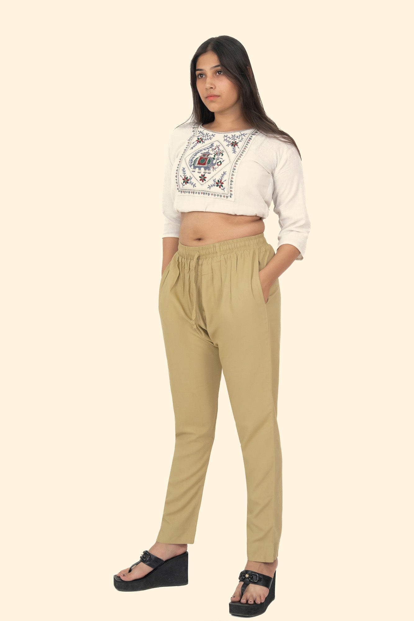 Light Beige Premium Rayon Narrow Fit Palazzo