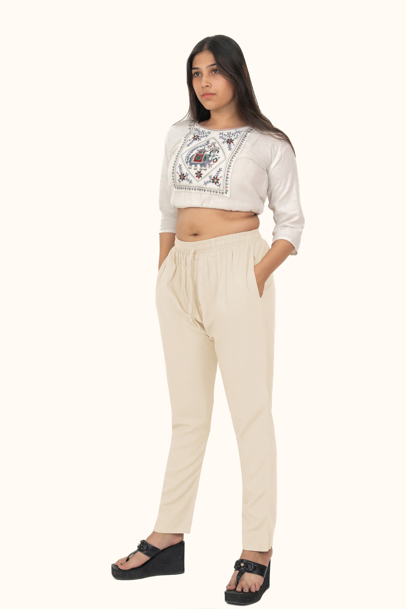 Cream Premium Rayon Narrow Fit Palazzo