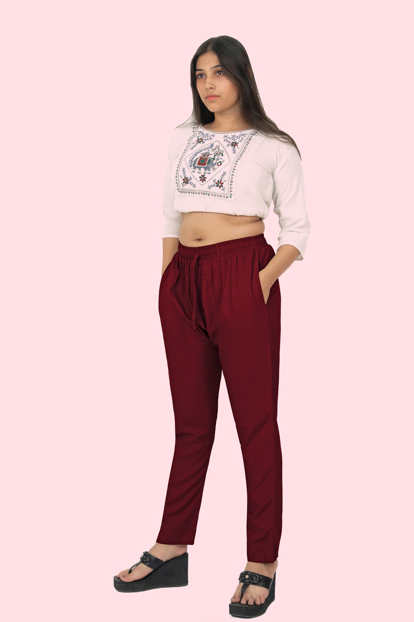 Maroon Premium Rayon Narrow Fit Palazzo