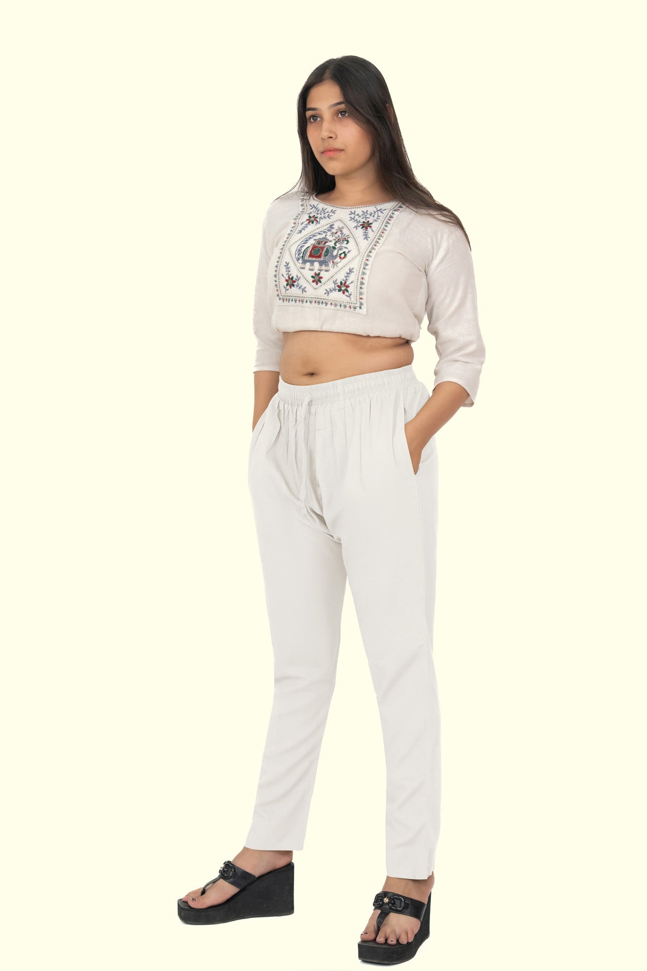 White Premium Rayon Narrow Fit Palazzo