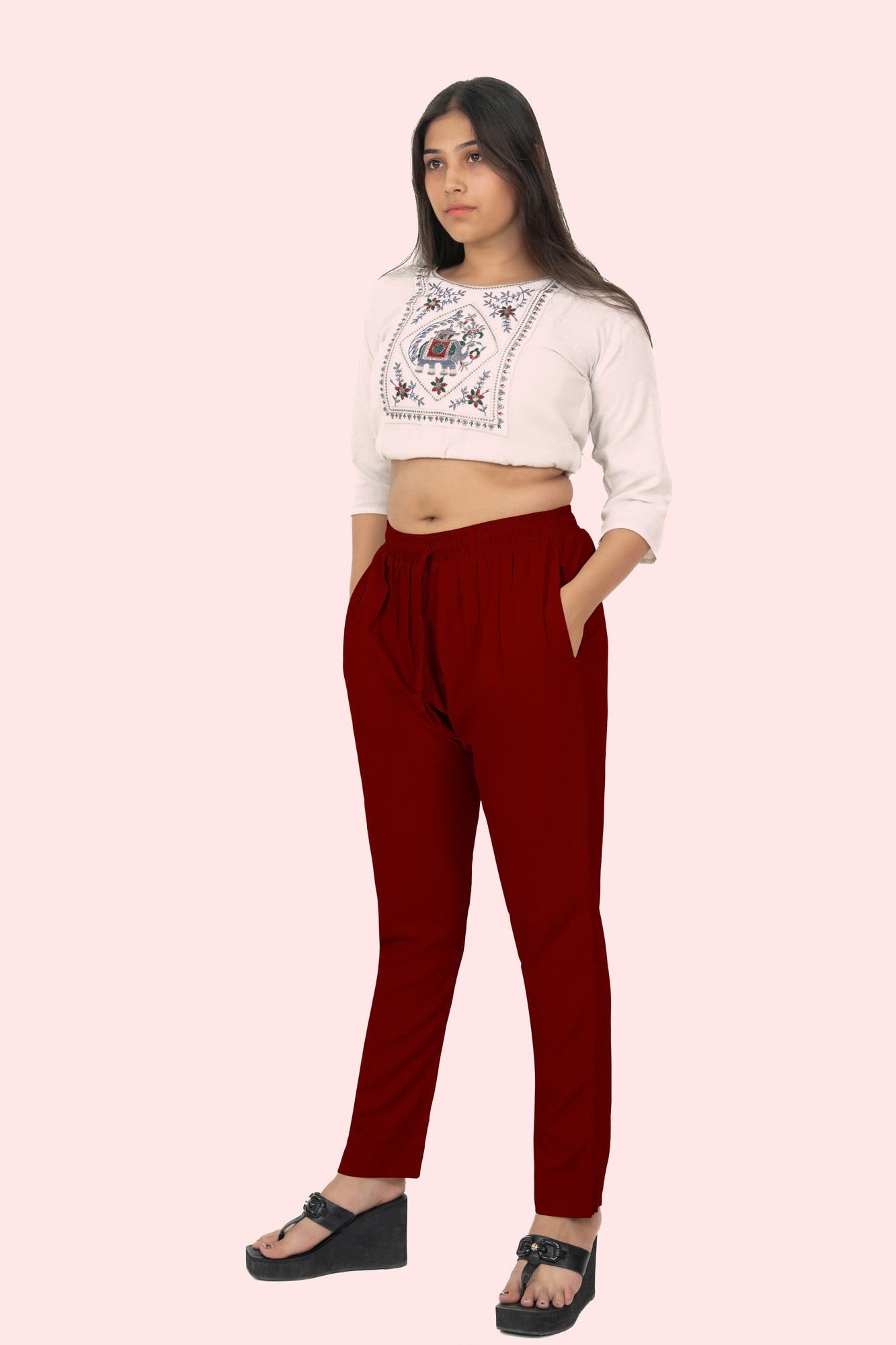 Red Premium Rayon Narrow Fit Palazzo