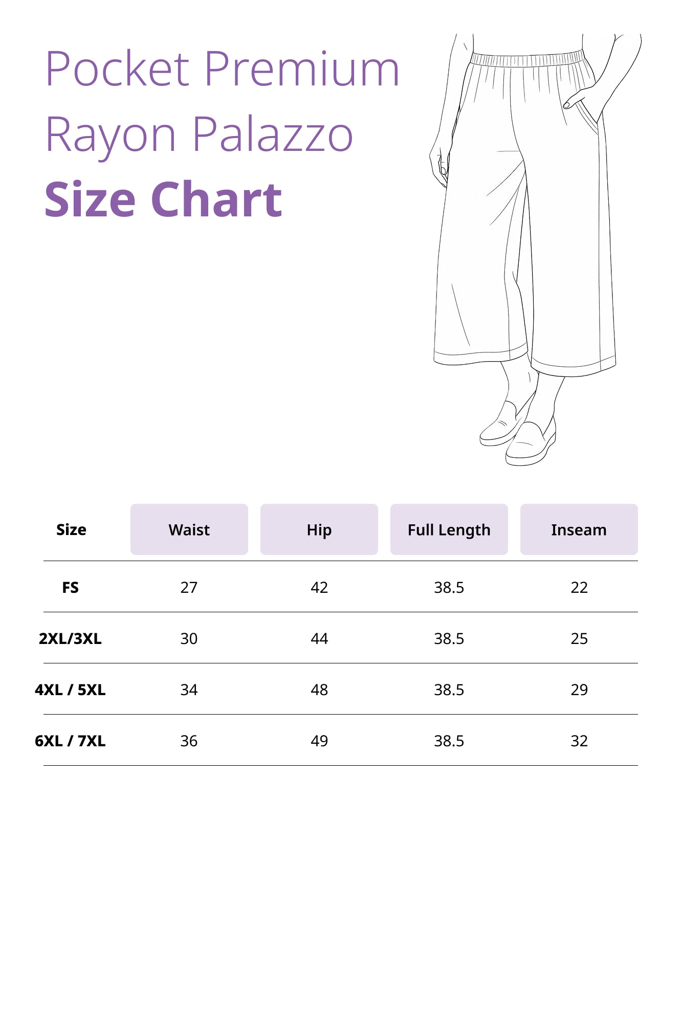 Size chart for Premium Rayon Palazzo for Women
