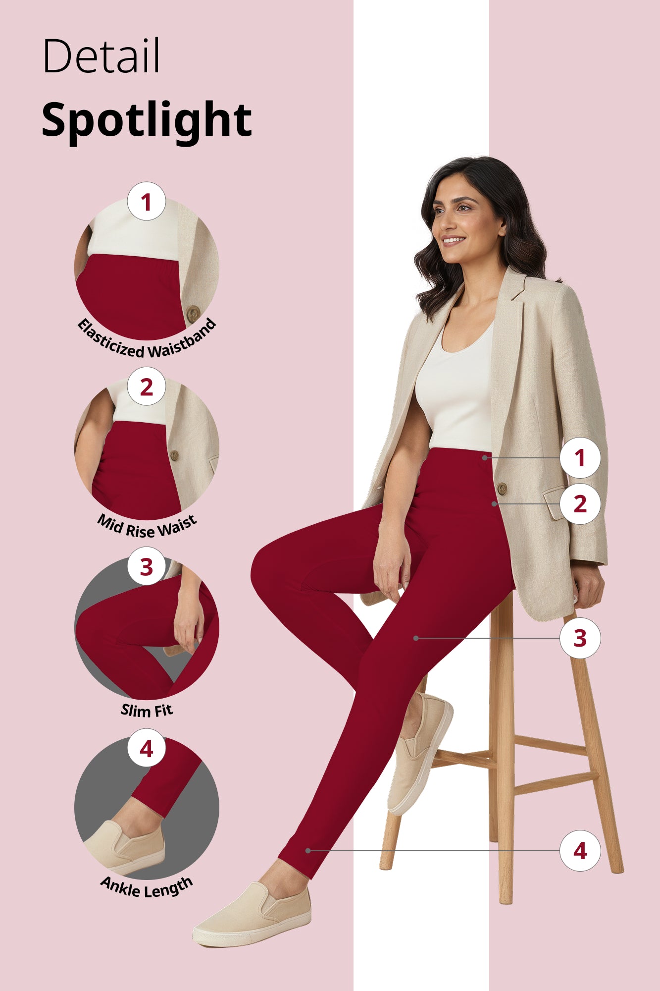 Red Ankle Length Leggings