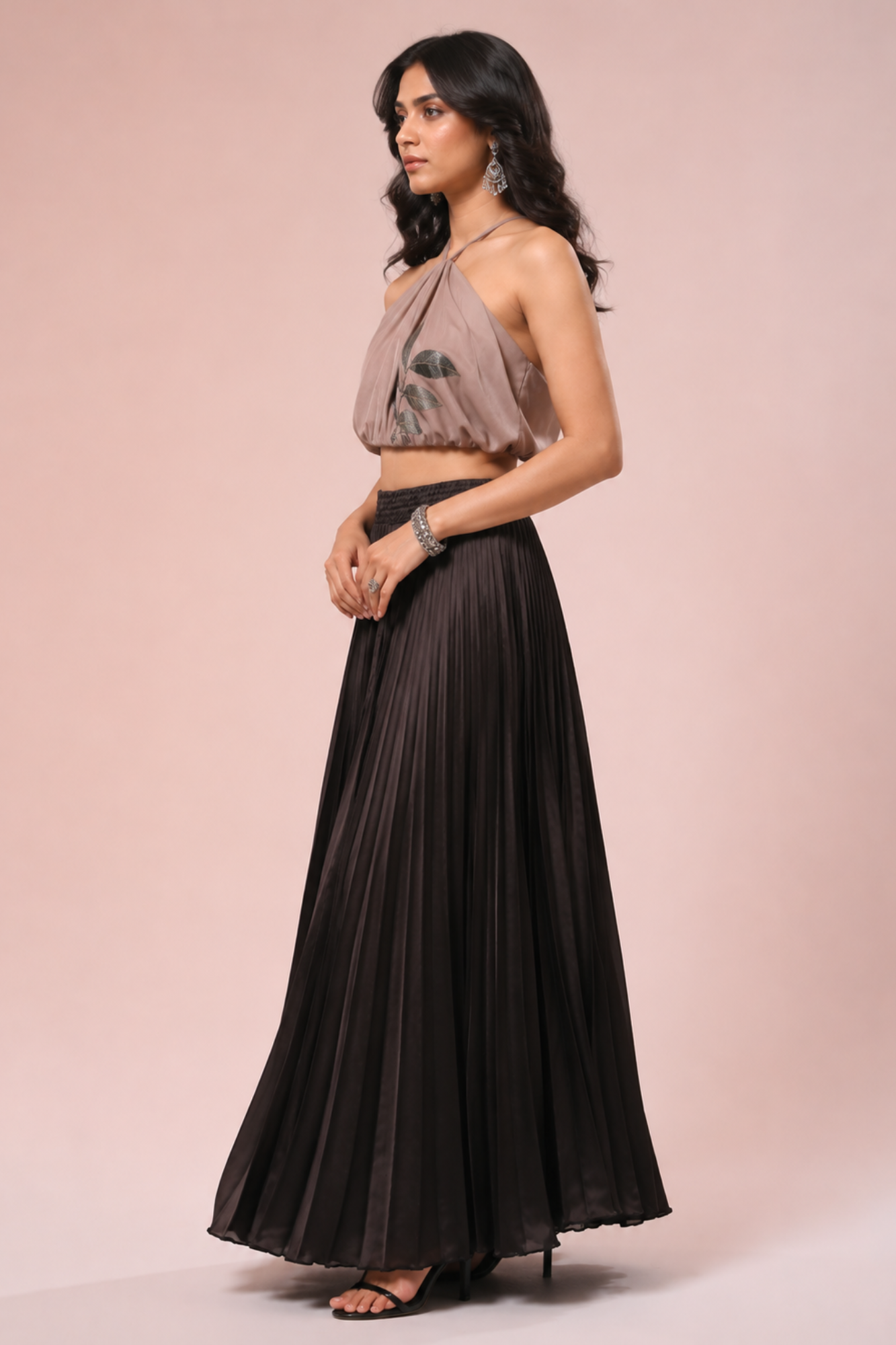 Black Satin Silk Small Pleated - 344 Skirt