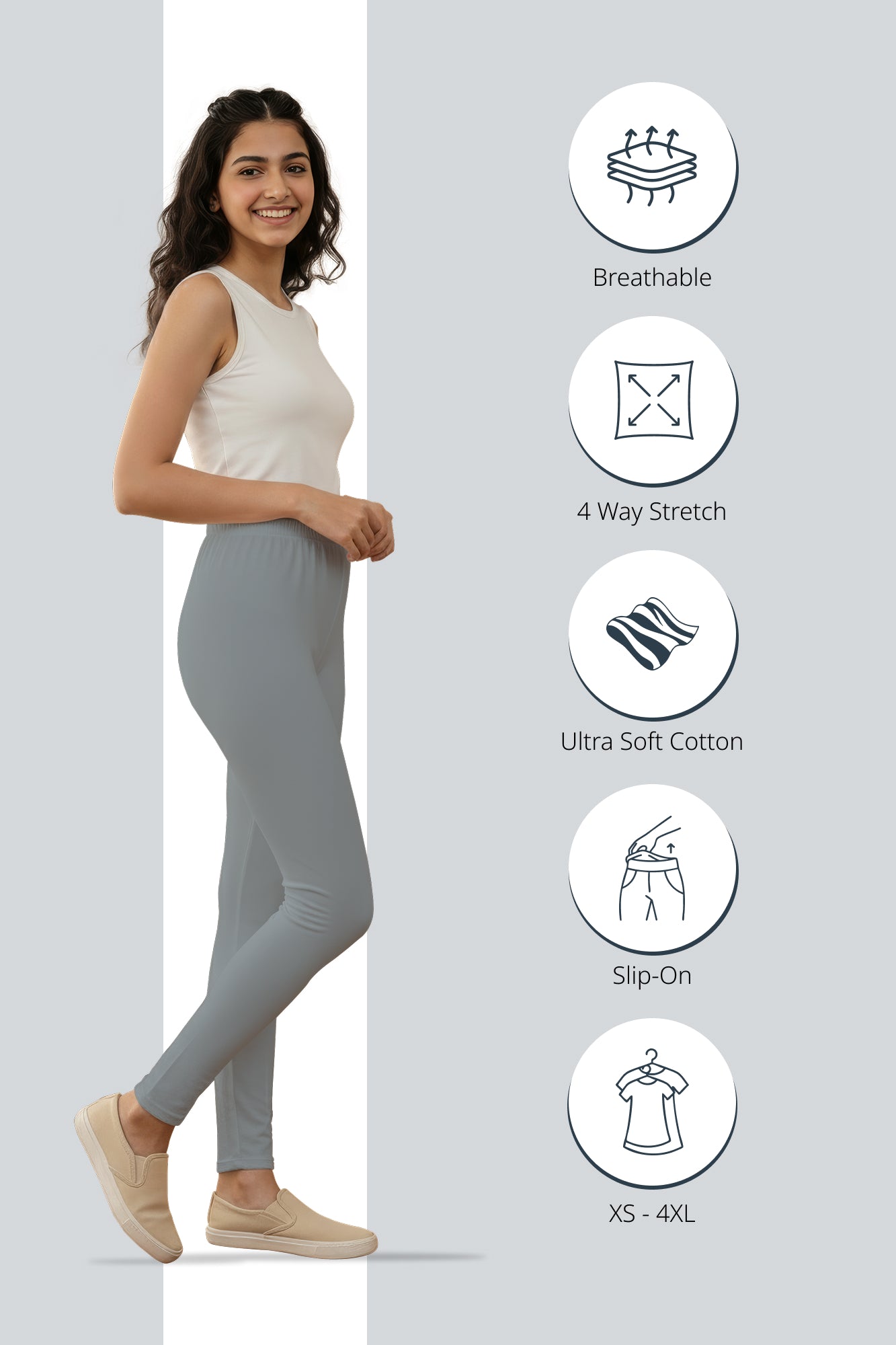 Silver Grey Ankle Length Leggings