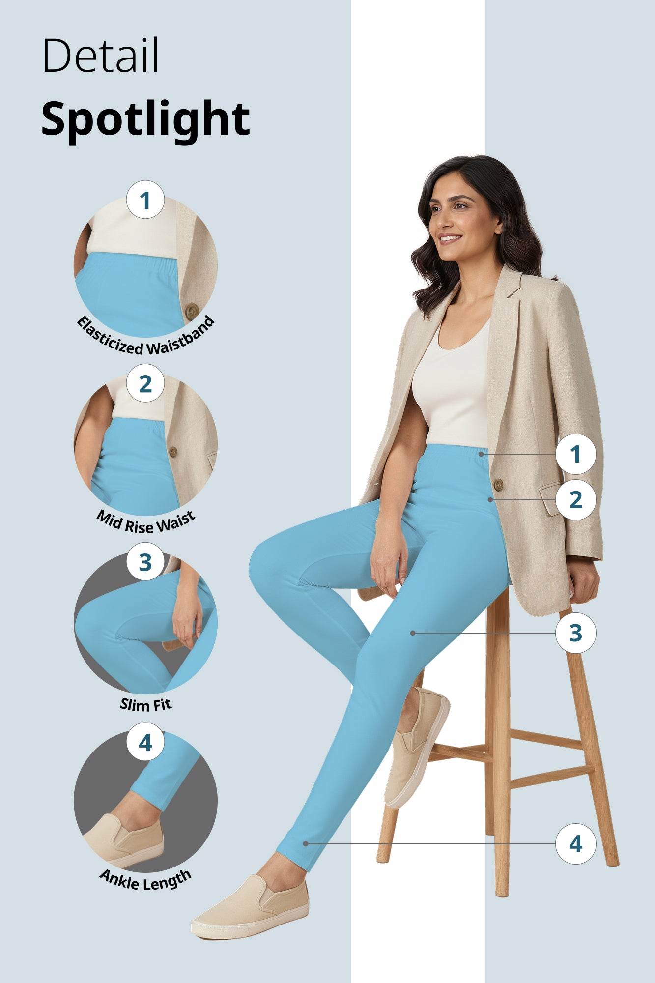 Sky Blue Ankle Length Leggings