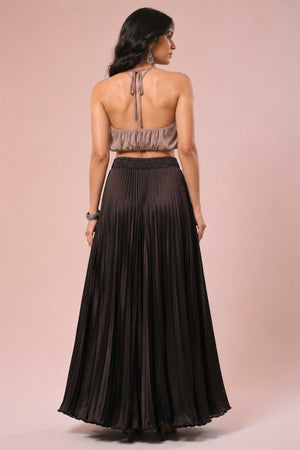 Black Satin Silk Small Pleated - 344 Skirt