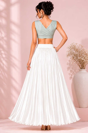 Off White Satin Silk Small Pleated - 344 Skirt