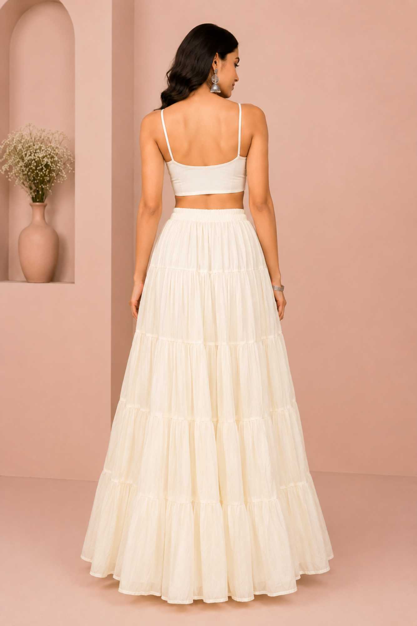 Cream Cotton Gold Beads Skirt