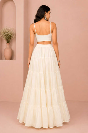 Cream Cotton Gold Beads Skirt