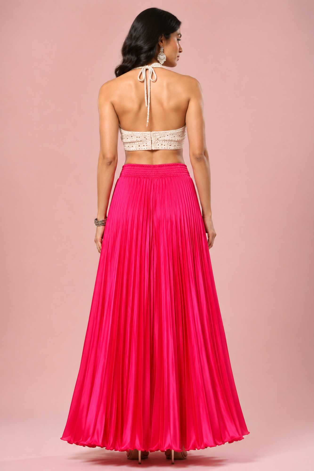 Fuscia Satin Silk Small Pleated - 344 Skirt