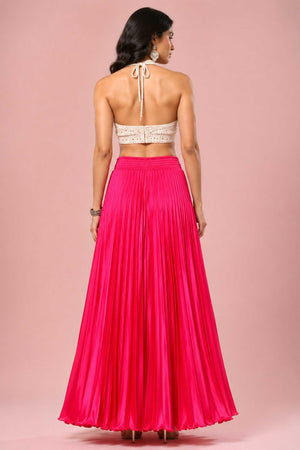 Fuscia Satin Silk Small Pleated - 344 Skirt