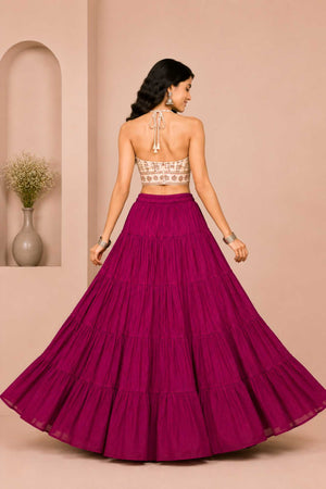 Purple Cotton Gold Beads Skirt