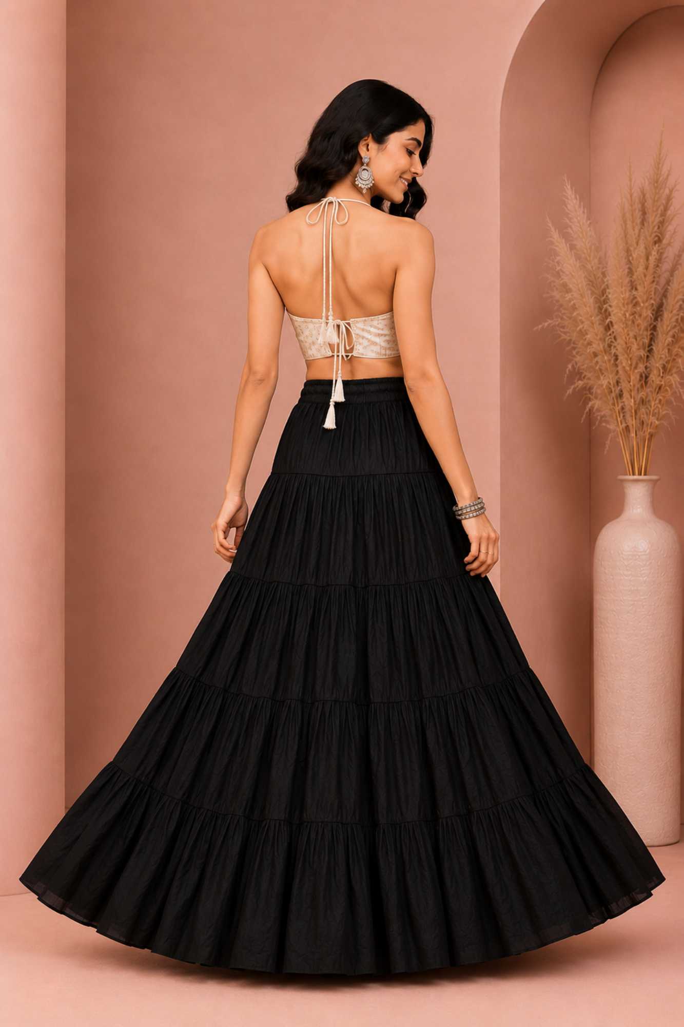 Black Cotton Gold Beads Skirt
