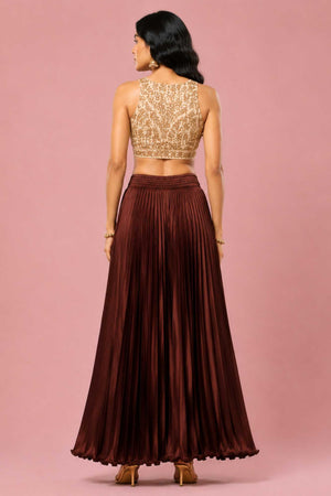 Brown Satin Silk Small Pleated - 344 Skirt