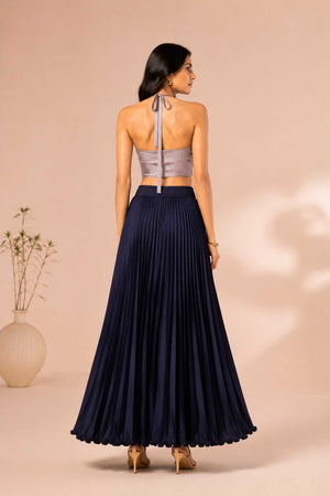 Navy Satin Silk Small Pleated - 344 Skirt