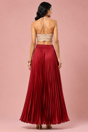 Maroon Satin Silk Small Pleated - 344 Skirt
