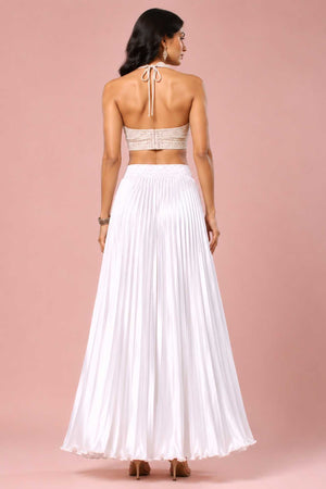 White Satin Silk Small Pleated - 344 Skirt