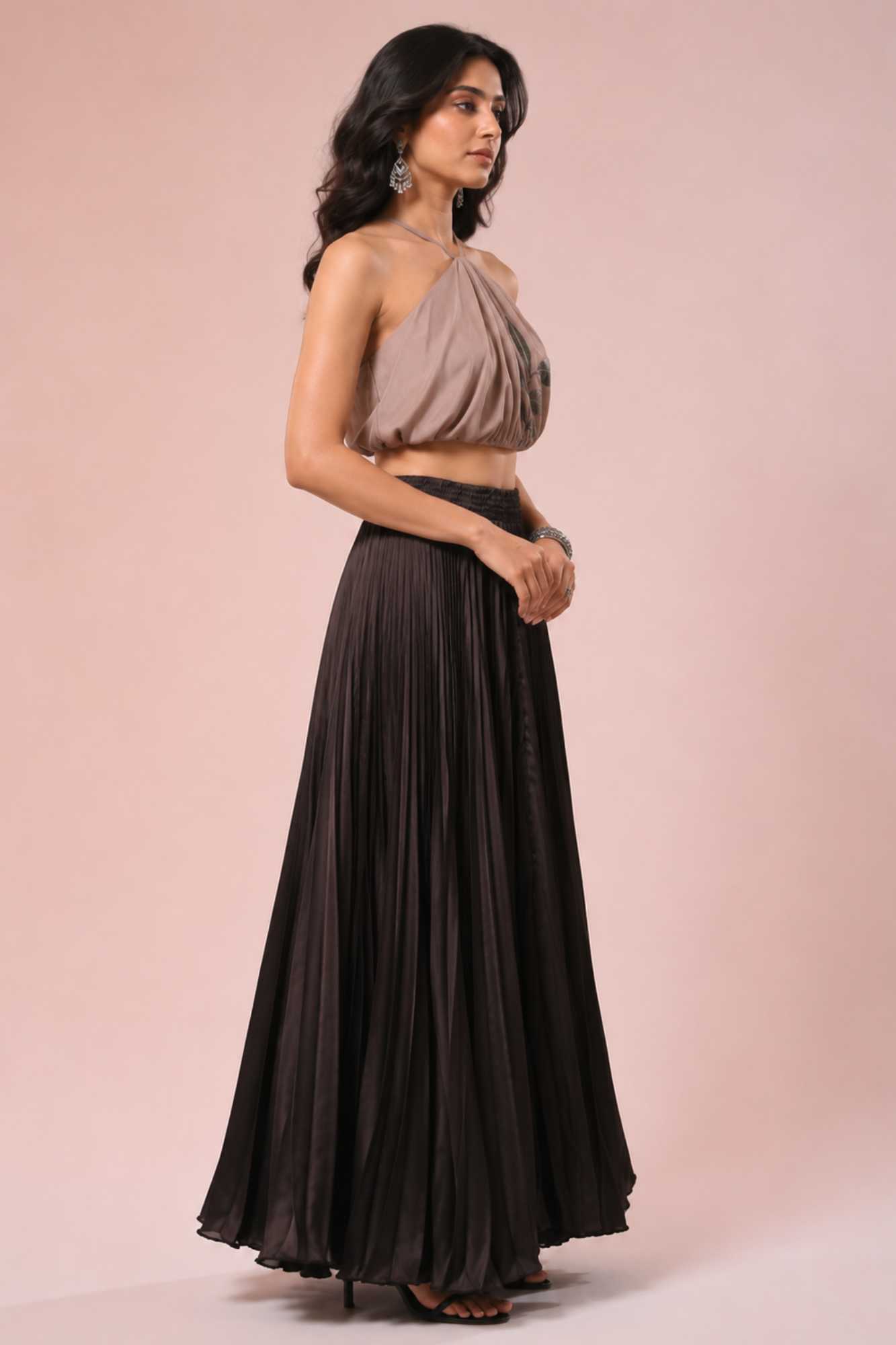Black Satin Silk Small Pleated - 344 Skirt