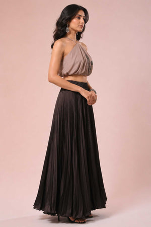 Black Satin Silk Small Pleated - 344 Skirt