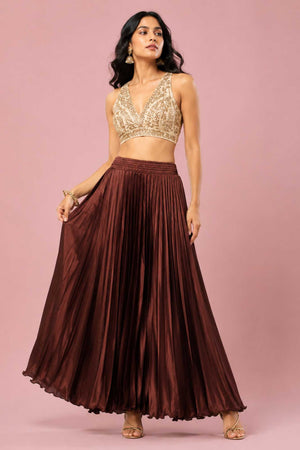 Brown Satin Silk Small Pleated - 344 Skirt