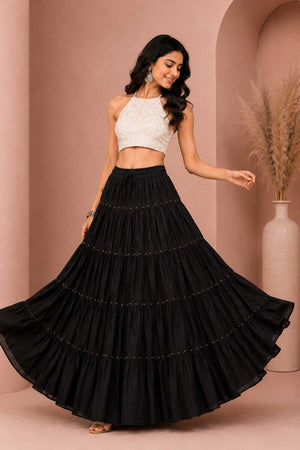Black Cotton Gold Beads Skirt