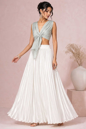 Off White Satin Silk Small Pleated - 344 Skirt
