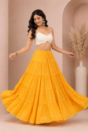 Yellow Cotton Gold Beads Skirt