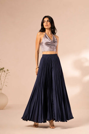 Navy Satin Silk Small Pleated - 344 Skirt
