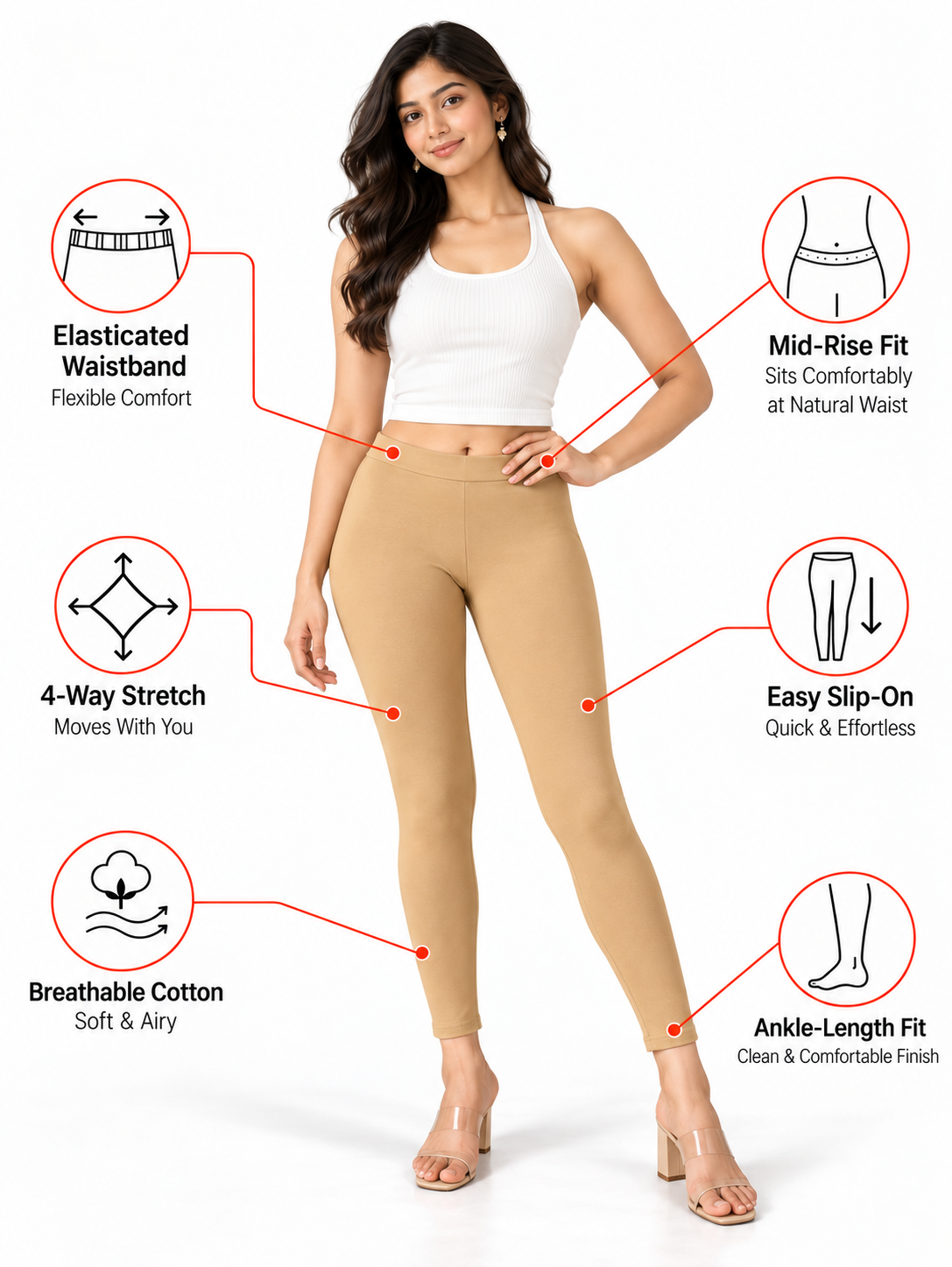 Beige Ankle Length Leggings