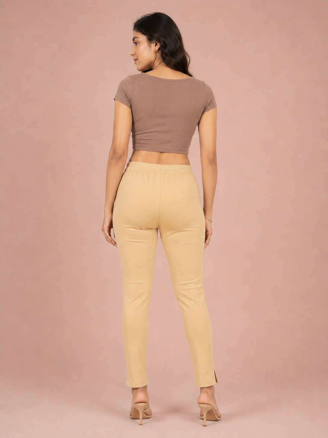 Beige Lycra Stretch Pants
