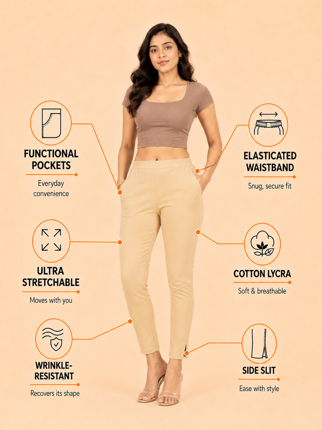 Beige Lycra Stretch Pants