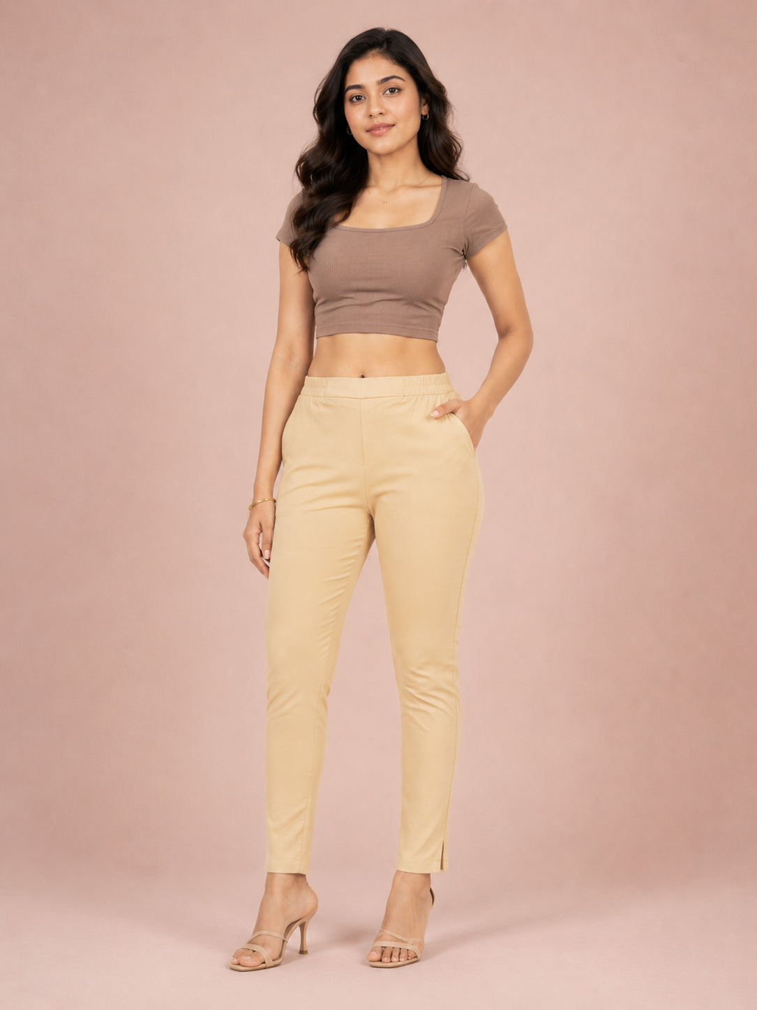Beige Lycra Stretch Pants