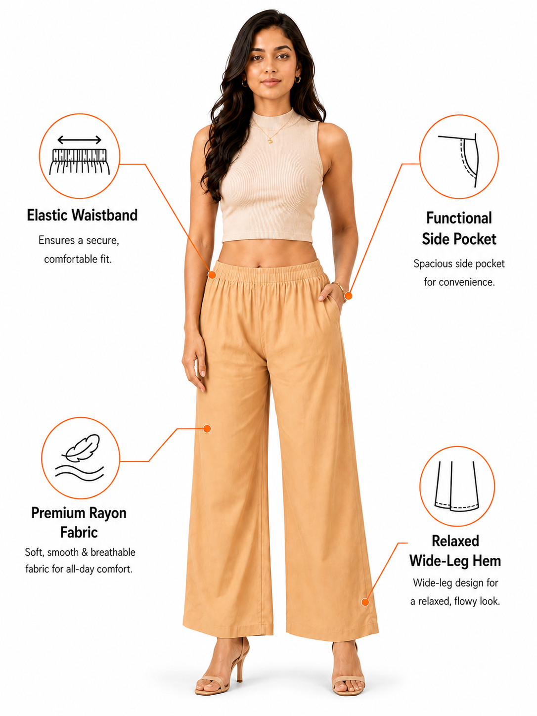 Beige Pocket Premium Rayon Palazzo
