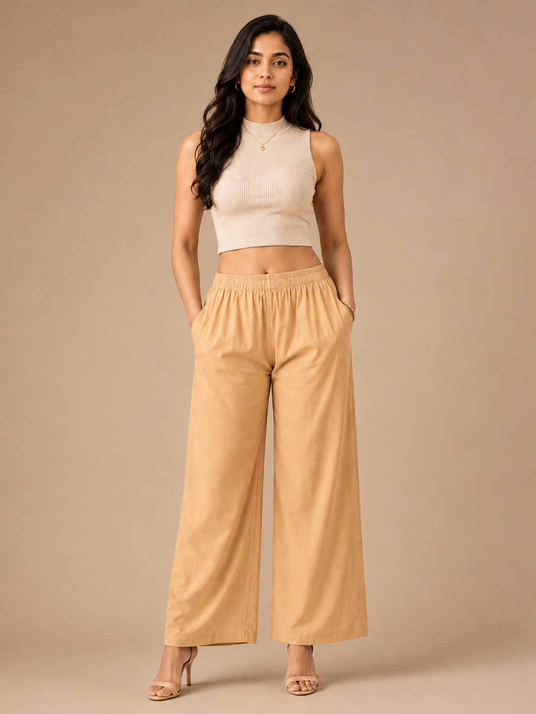 Beige Pocket Premium Rayon Palazzo