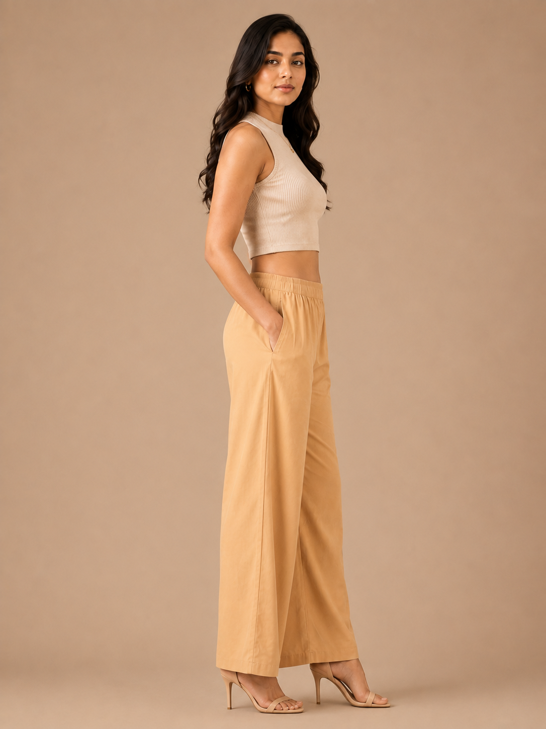 Beige Pocket Premium Rayon Palazzo