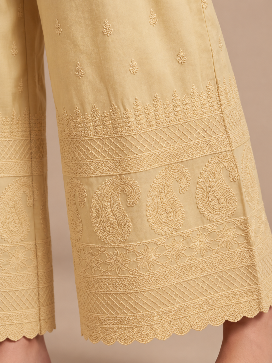 Beige Rayon Lucknowi Palazzo