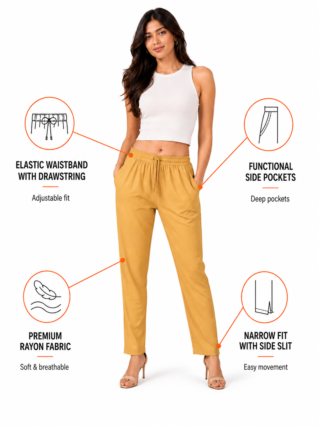 Beige Premium Rayon Narrow Fit Palazzo