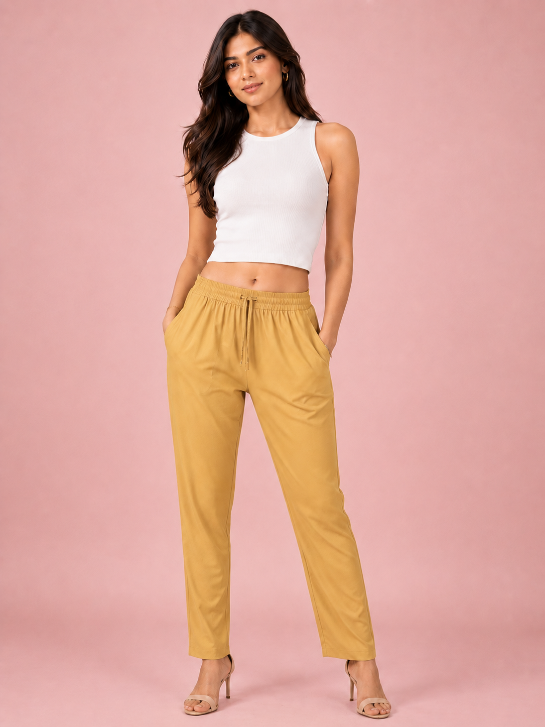 Beige Premium Rayon Narrow Fit Palazzo