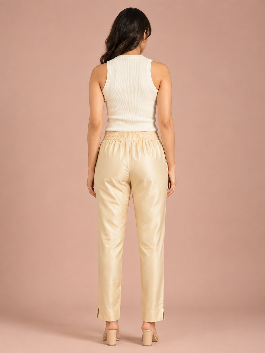 Beige Rayon Silk Pants
